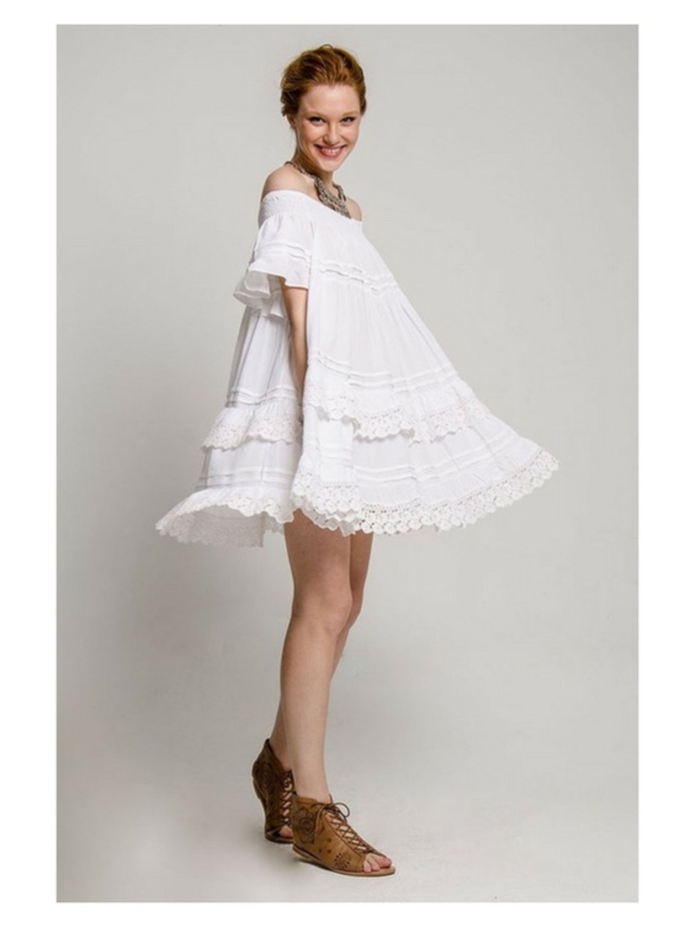 Muche et Muchette White Lace Off Shoulder Dress OS